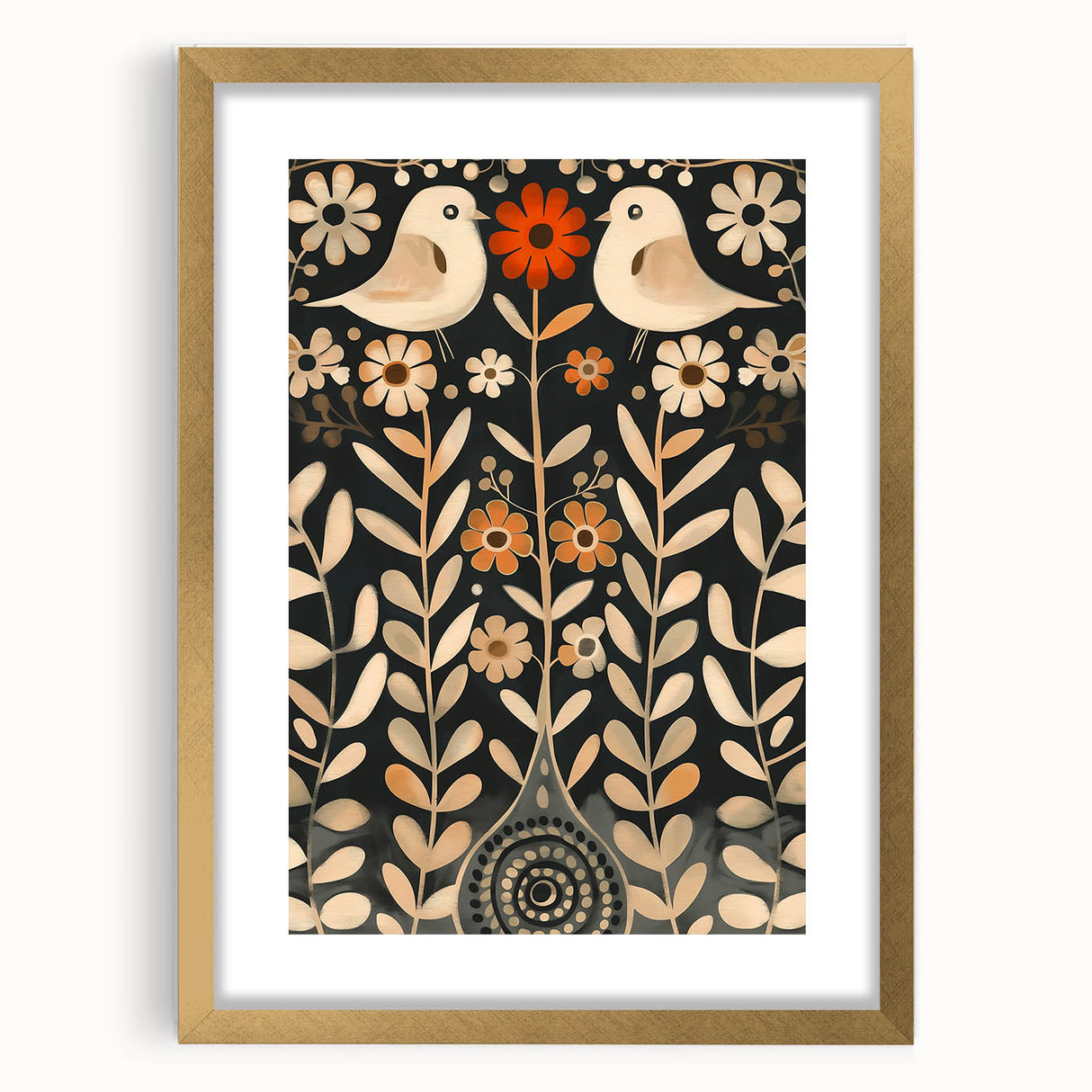 Scandinavian Wall Art | Beige and Orange Nordic Bird Art Print | Hygge