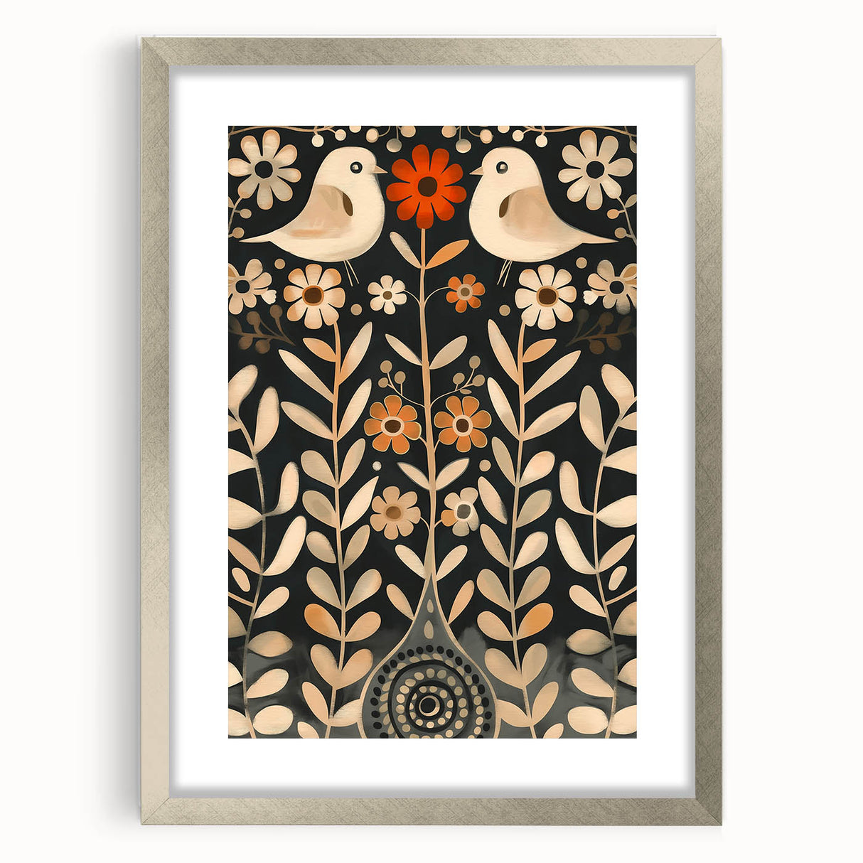 Scandinavian Wall Art | Beige and Orange Nordic Bird Art Print | Hygge