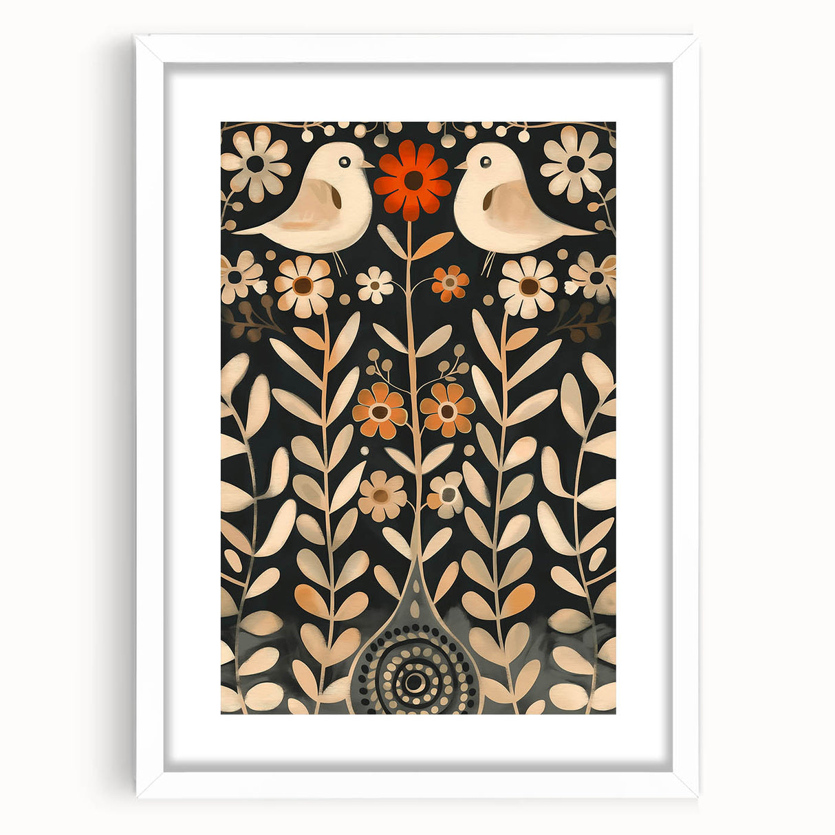 Scandinavian Wall Art | Beige and Orange Nordic Bird Art Print | Hygge