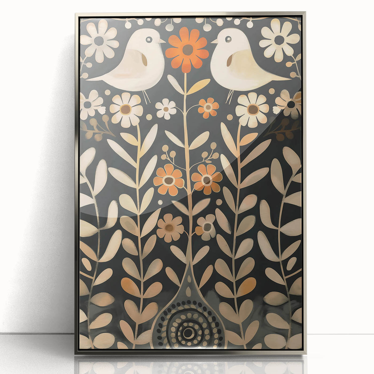 Scandinavian Wall Art | Beige and Orange Nordic Bird Art Print | Hygge