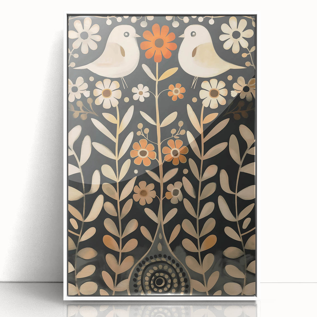 Scandinavian Wall Art | Beige and Orange Nordic Bird Art Print | Hygge