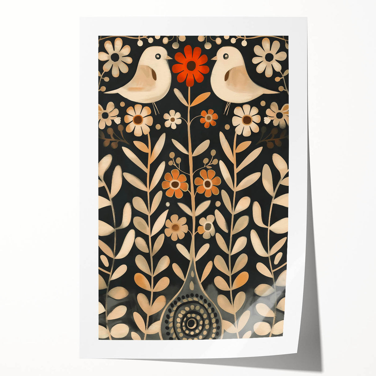 Scandinavian Wall Art | Beige and Orange Nordic Bird Art Print | Hygge