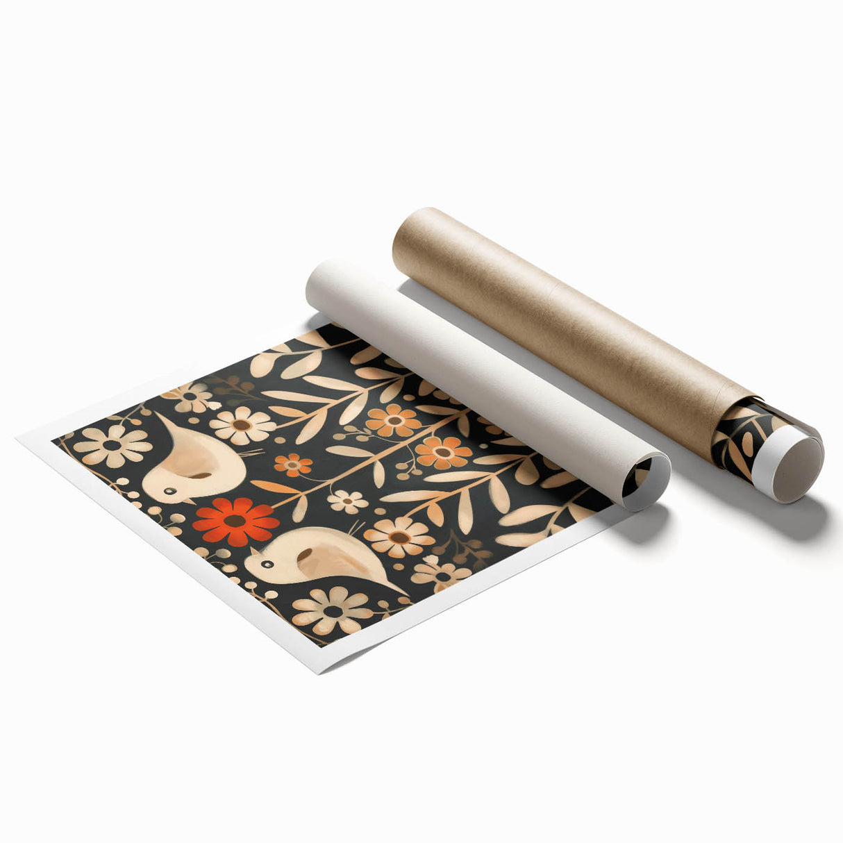 Scandinavian Wall Art | Beige and Orange Nordic Bird Art Print | Hygge