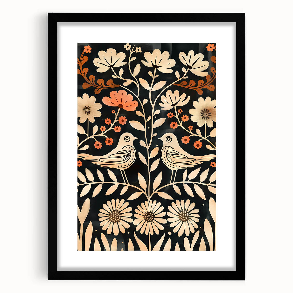 Scandinavian Wall Art | Nordic Beige and Peach Bird Print | Hygge Style
