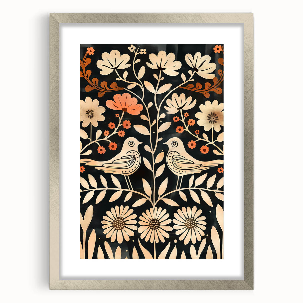 Scandinavian Wall Art | Nordic Beige and Peach Bird Print | Hygge Style