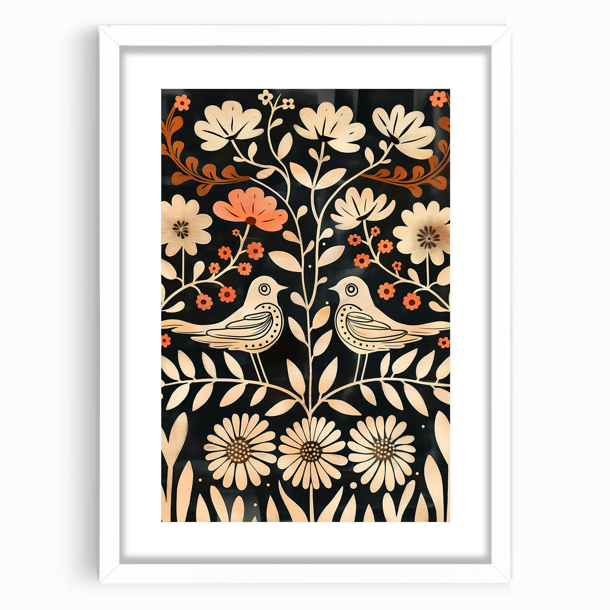 Scandinavian Wall Art | Nordic Beige and Peach Bird Print | Hygge Style