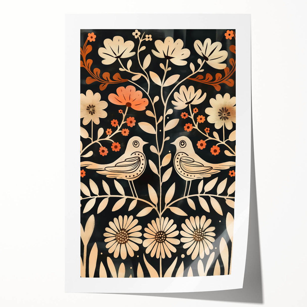 Scandinavian Wall Art | Nordic Beige and Peach Bird Print | Hygge Style