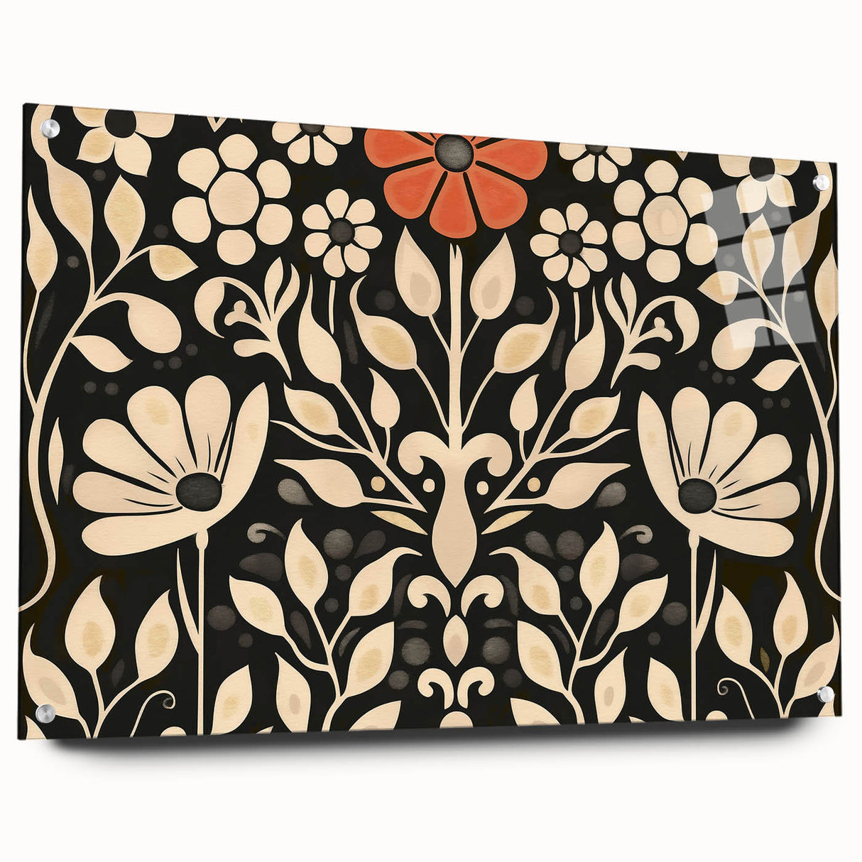 Scandinavian Wall Decor | Elegant Beige and Red Floral Art | Hygge Style
