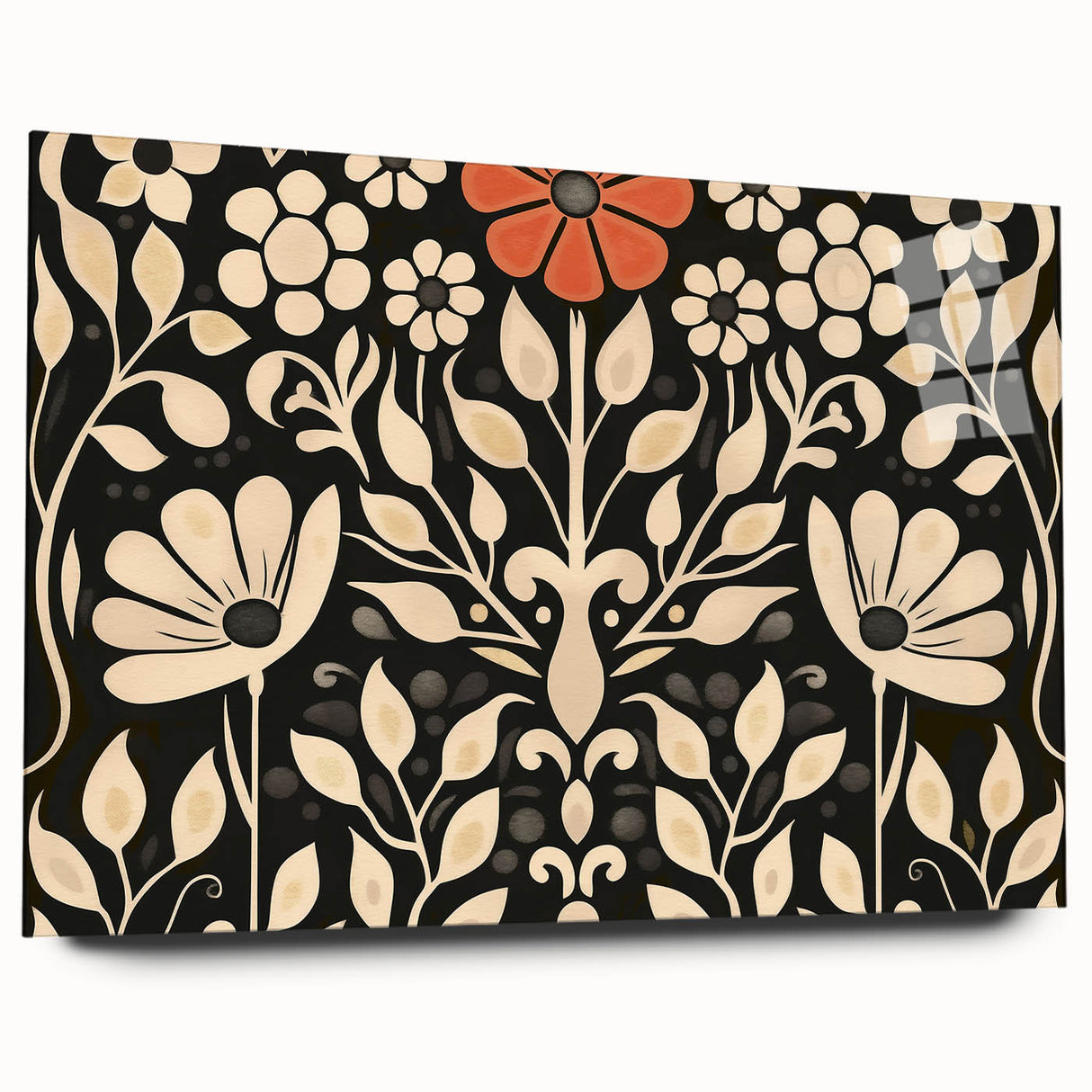 Scandinavian Wall Decor | Elegant Beige and Red Floral Art | Hygge Style