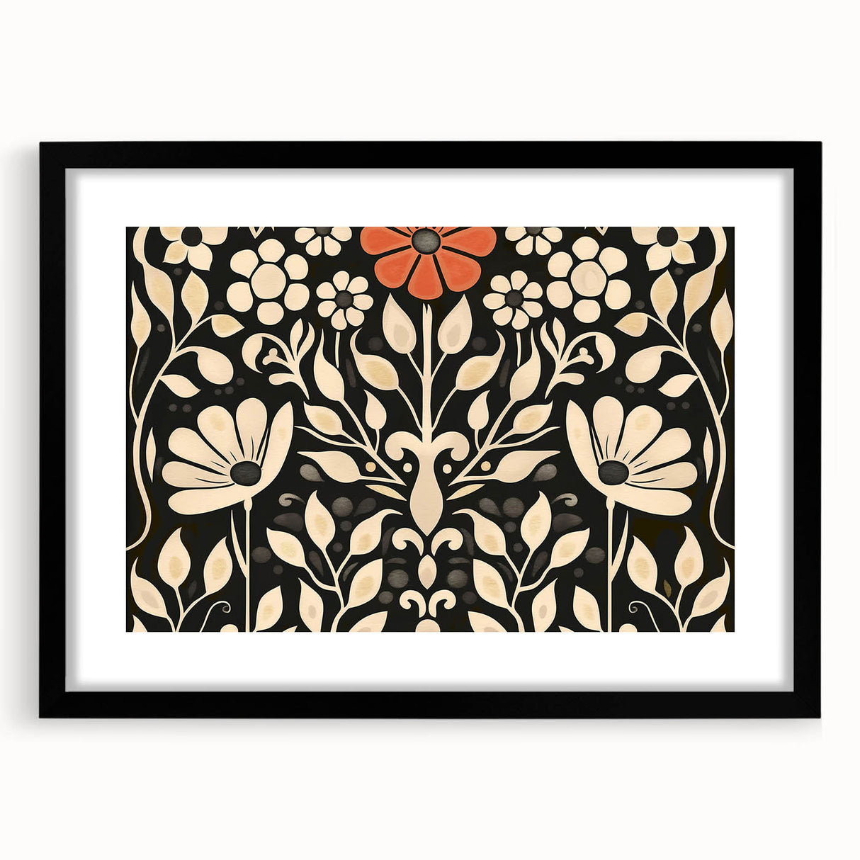 Scandinavian Wall Decor | Elegant Beige and Red Floral Art | Hygge Style