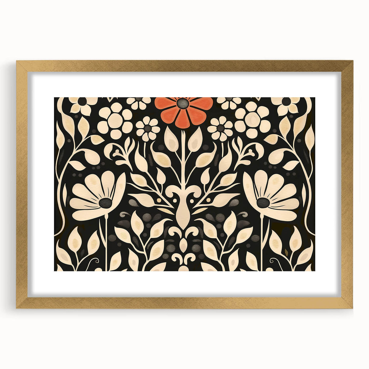 Scandinavian Wall Decor | Elegant Beige and Red Floral Art | Hygge Style