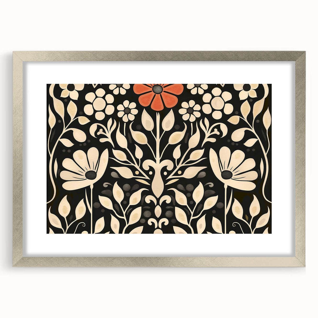 Scandinavian Wall Decor | Elegant Beige and Red Floral Art | Hygge Style