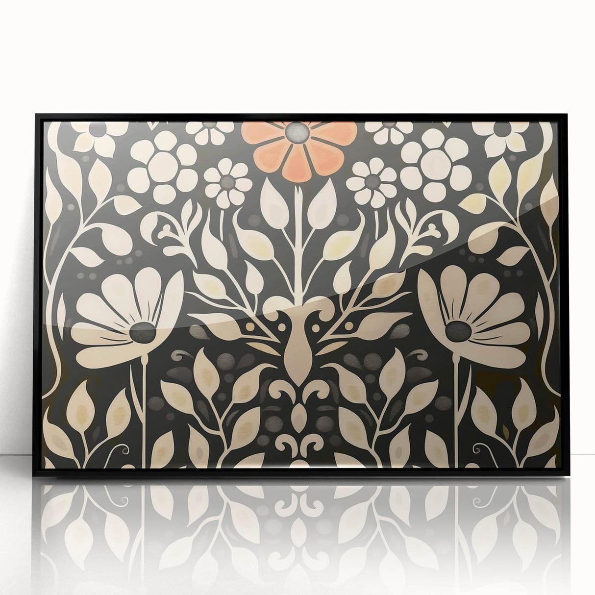 Scandinavian Wall Decor | Elegant Beige and Red Floral Art | Hygge Style