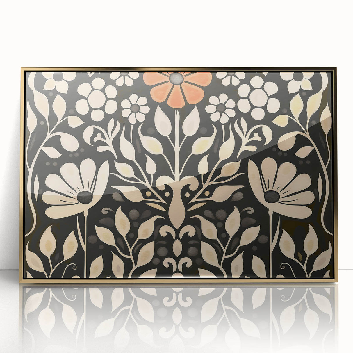 Scandinavian Wall Decor | Elegant Beige and Red Floral Art | Hygge Style