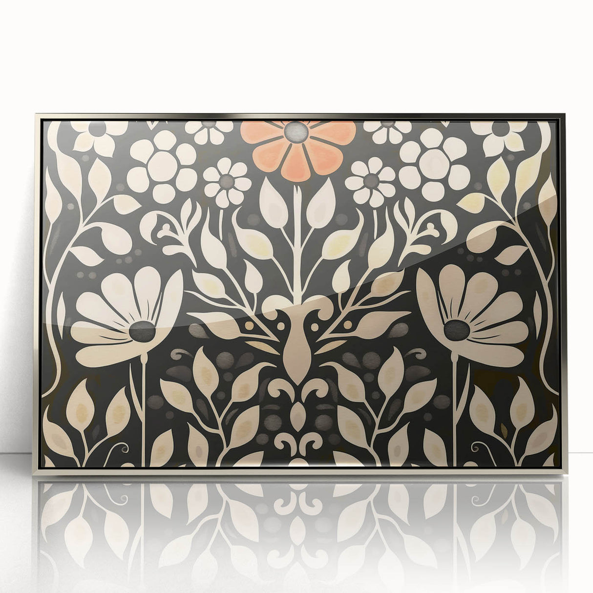 Scandinavian Wall Decor | Elegant Beige and Red Floral Art | Hygge Style