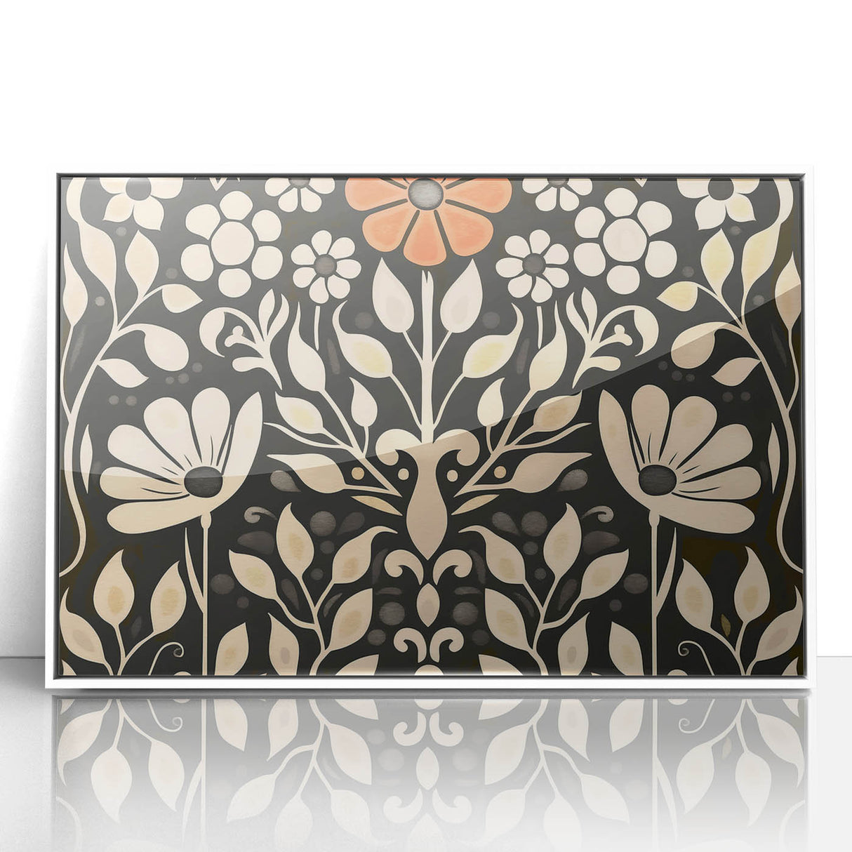 Scandinavian Wall Decor | Elegant Beige and Red Floral Art | Hygge Style