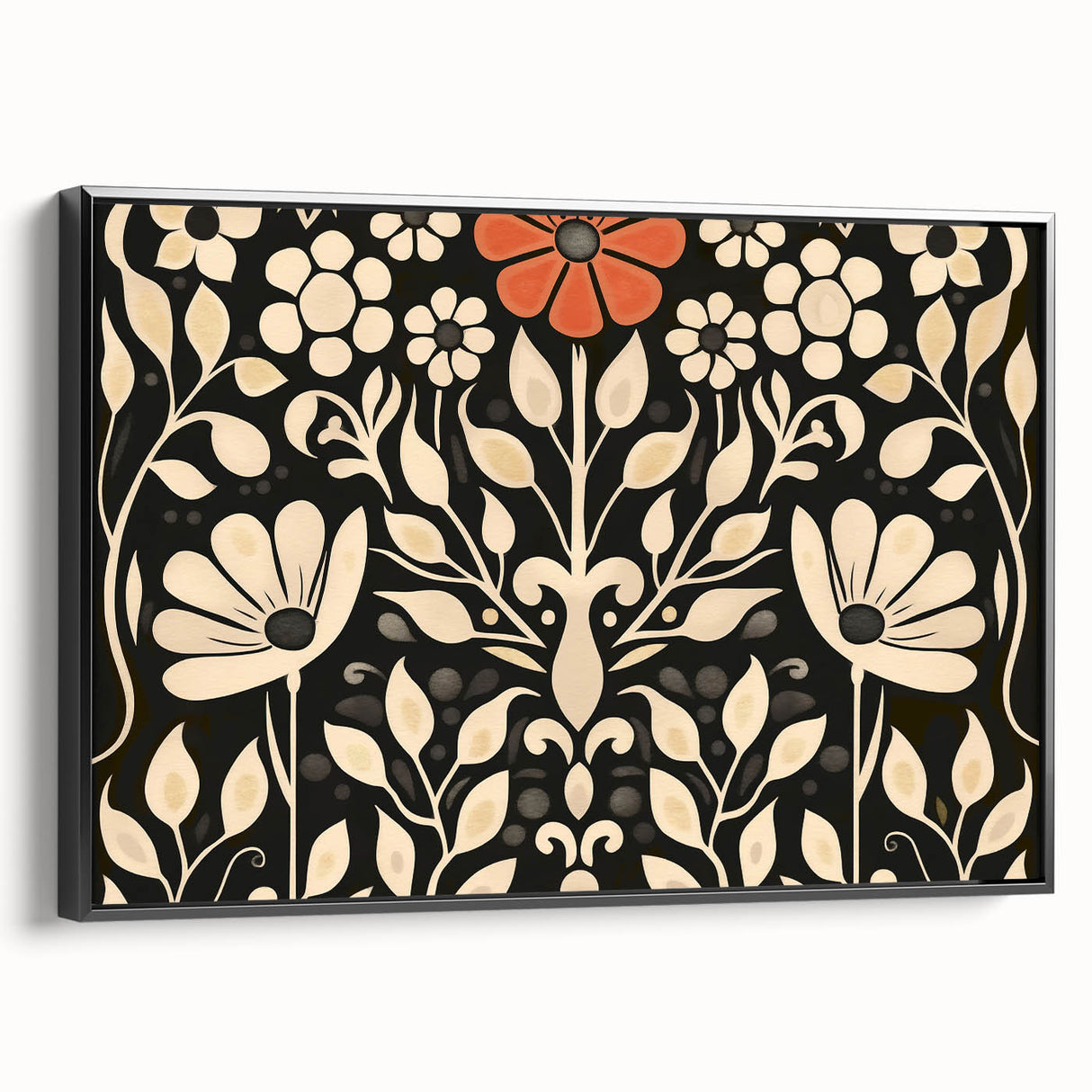 Scandinavian Wall Decor | Elegant Beige and Red Floral Art | Hygge Style