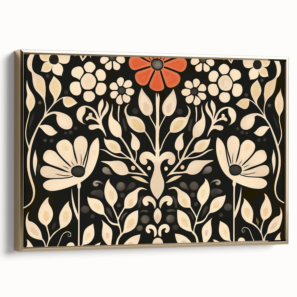 Scandinavian Wall Decor | Elegant Beige and Red Floral Art | Hygge Style