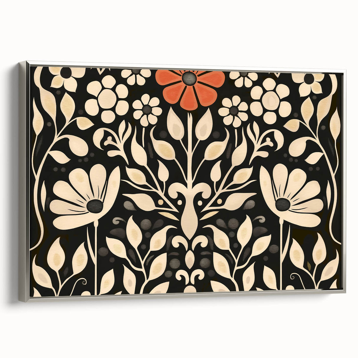 Scandinavian Wall Decor | Elegant Beige and Red Floral Art | Hygge Style