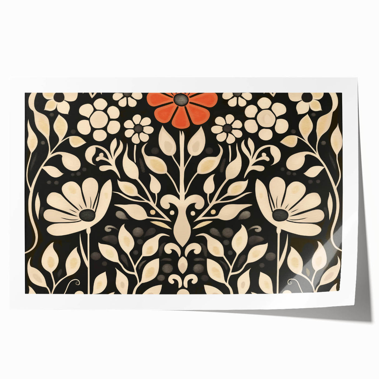 Scandinavian Wall Decor | Elegant Beige and Red Floral Art | Hygge Style