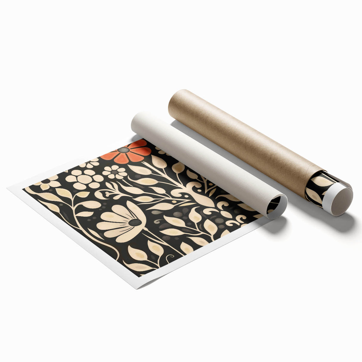 Scandinavian Wall Decor | Elegant Beige and Red Floral Art | Hygge Style