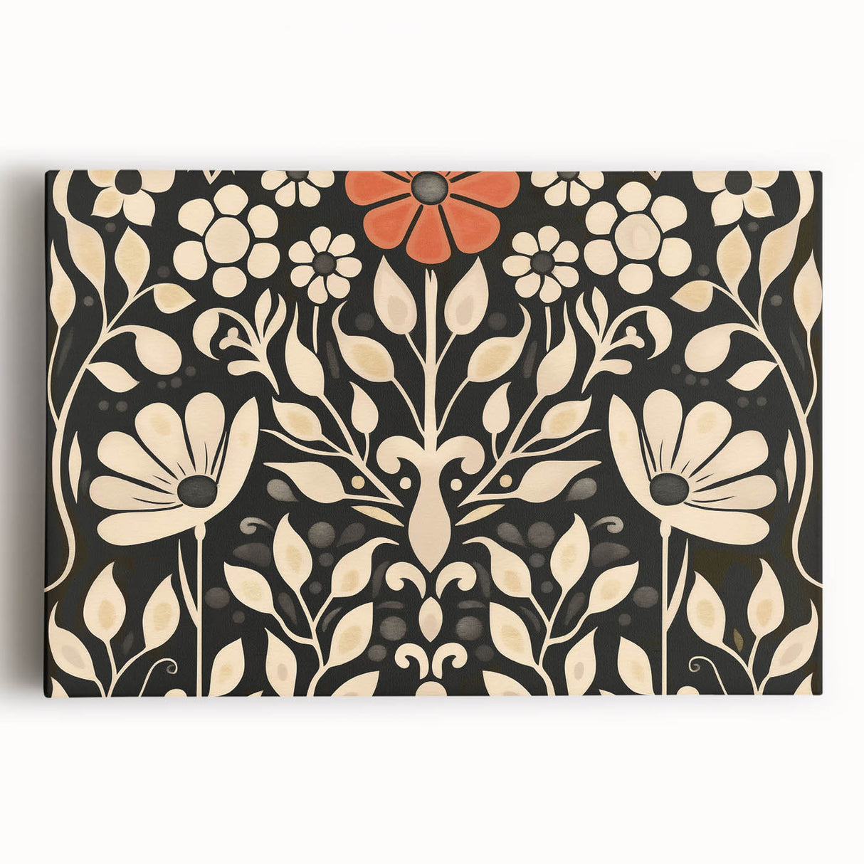 Scandinavian Wall Decor | Elegant Beige and Red Floral Art | Hygge Style