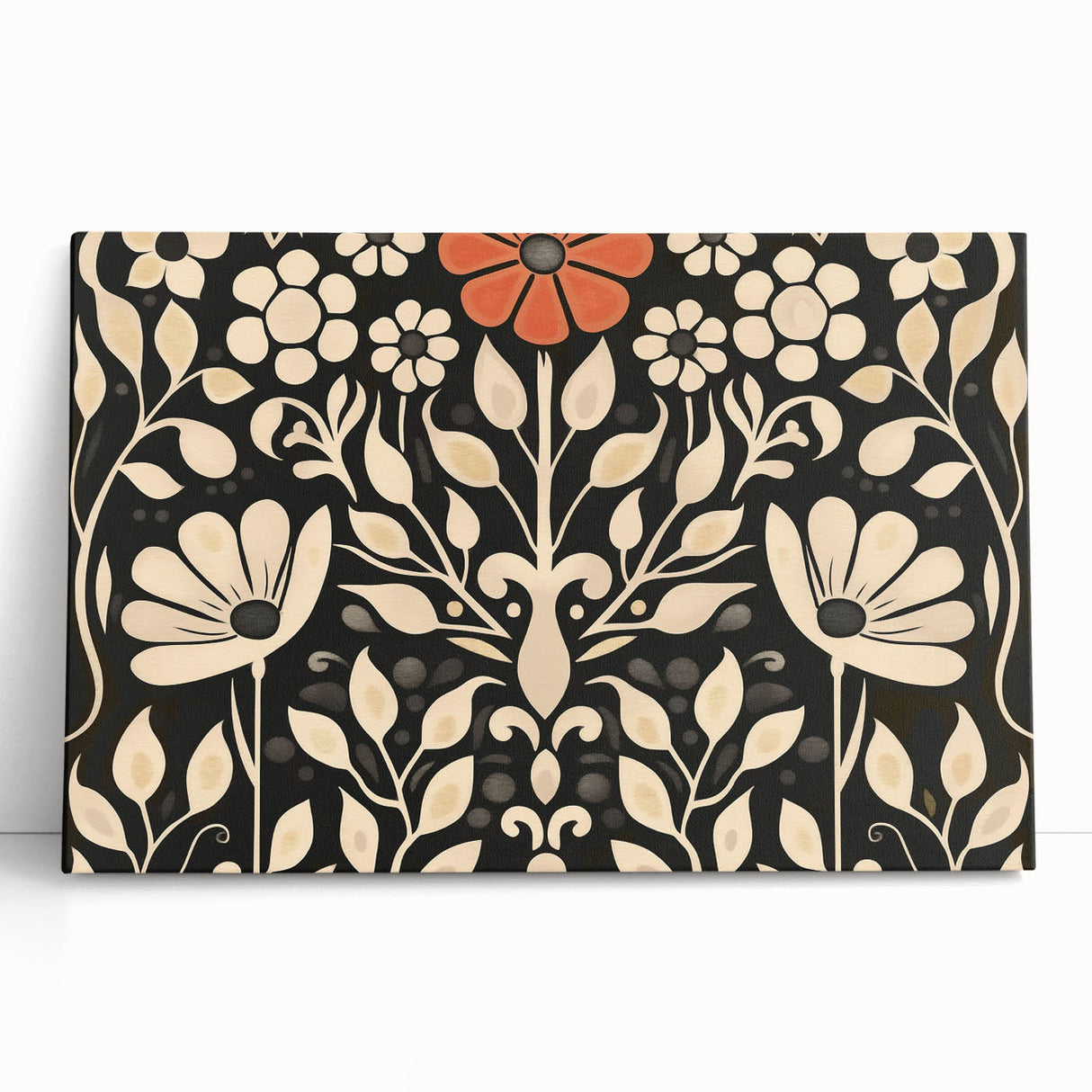 Scandinavian Wall Decor | Elegant Beige and Red Floral Art | Hygge Style