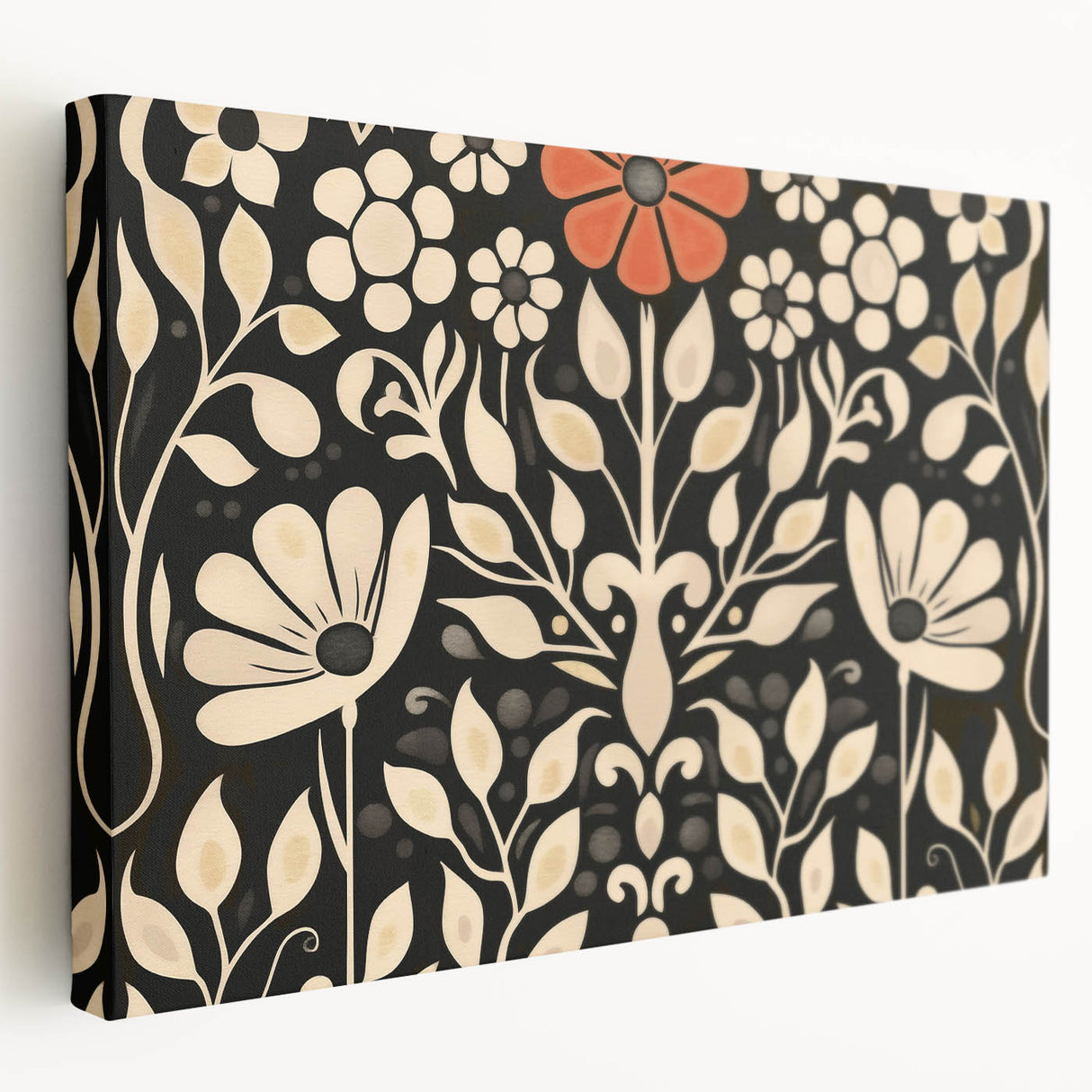 Scandinavian Wall Decor | Elegant Beige and Red Floral Art | Hygge Style