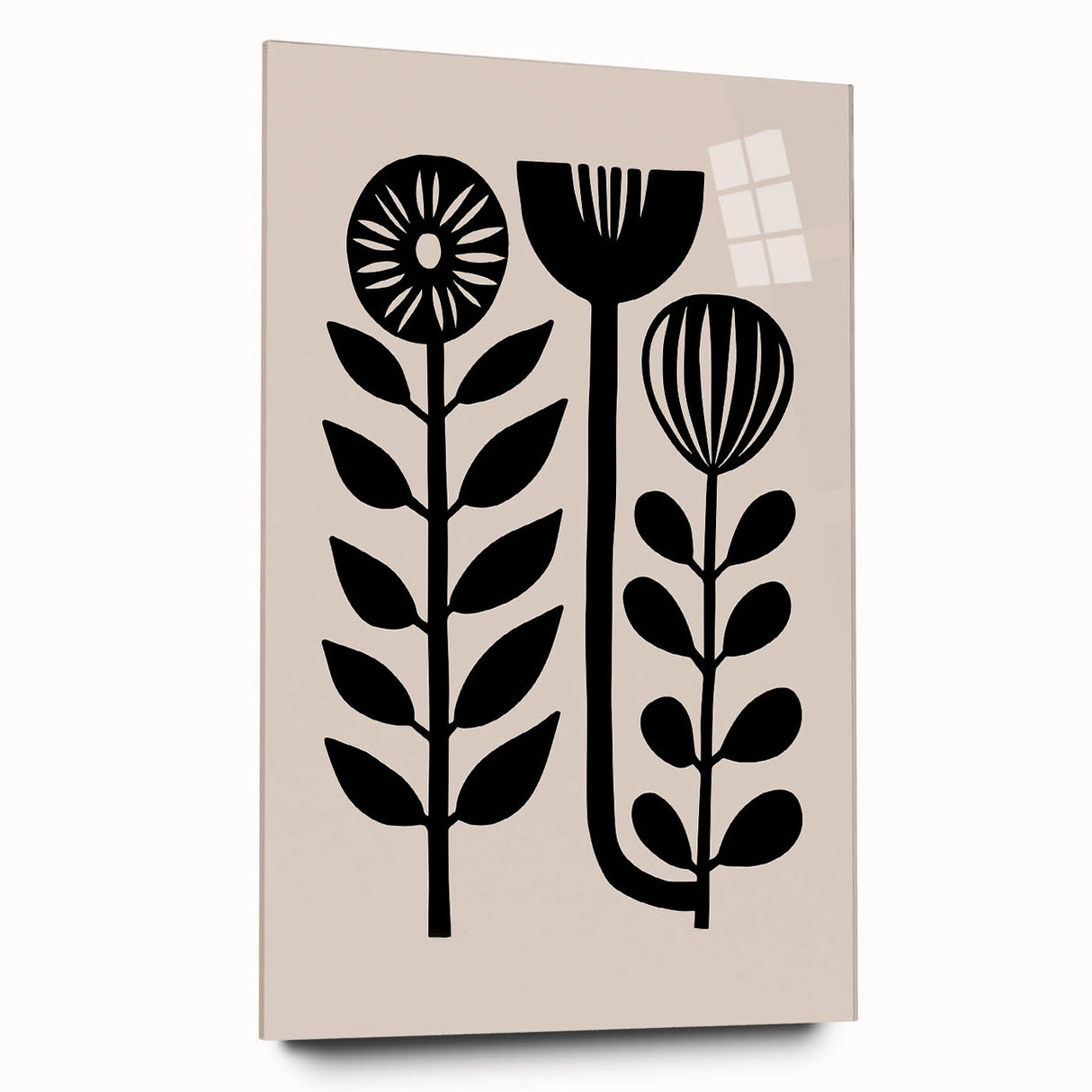 Scandinavian Wall Decor | Minimalist Black and Beige Floral Art | Hygge
