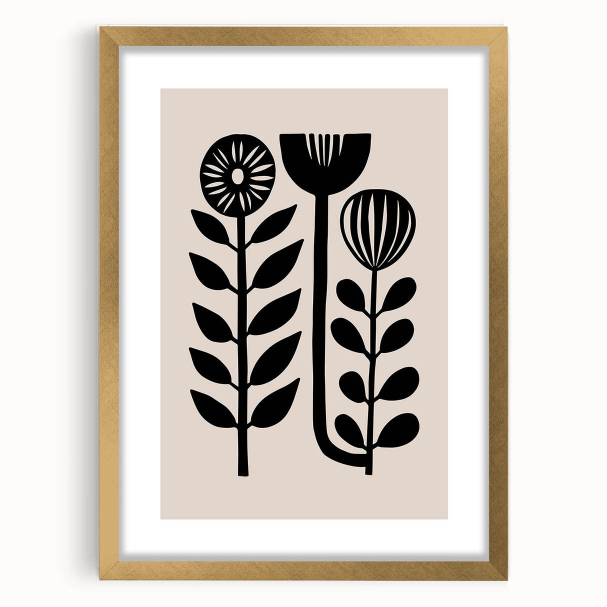 Scandinavian Wall Decor | Minimalist Black and Beige Floral Art | Hygge