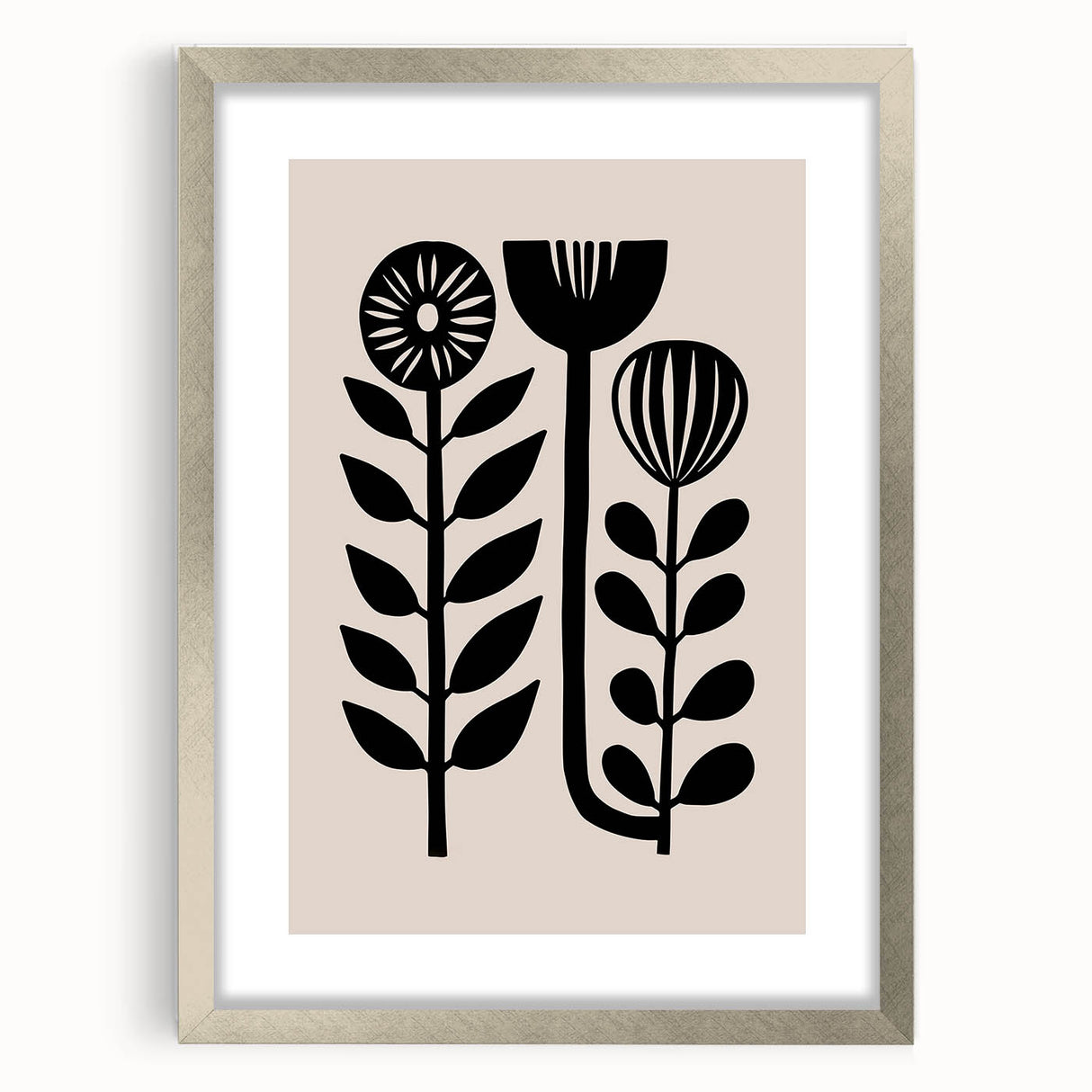 Scandinavian Wall Decor | Minimalist Black and Beige Floral Art | Hygge