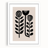 Scandinavian Wall Decor | Minimalist Black and Beige Floral Art | Hygge