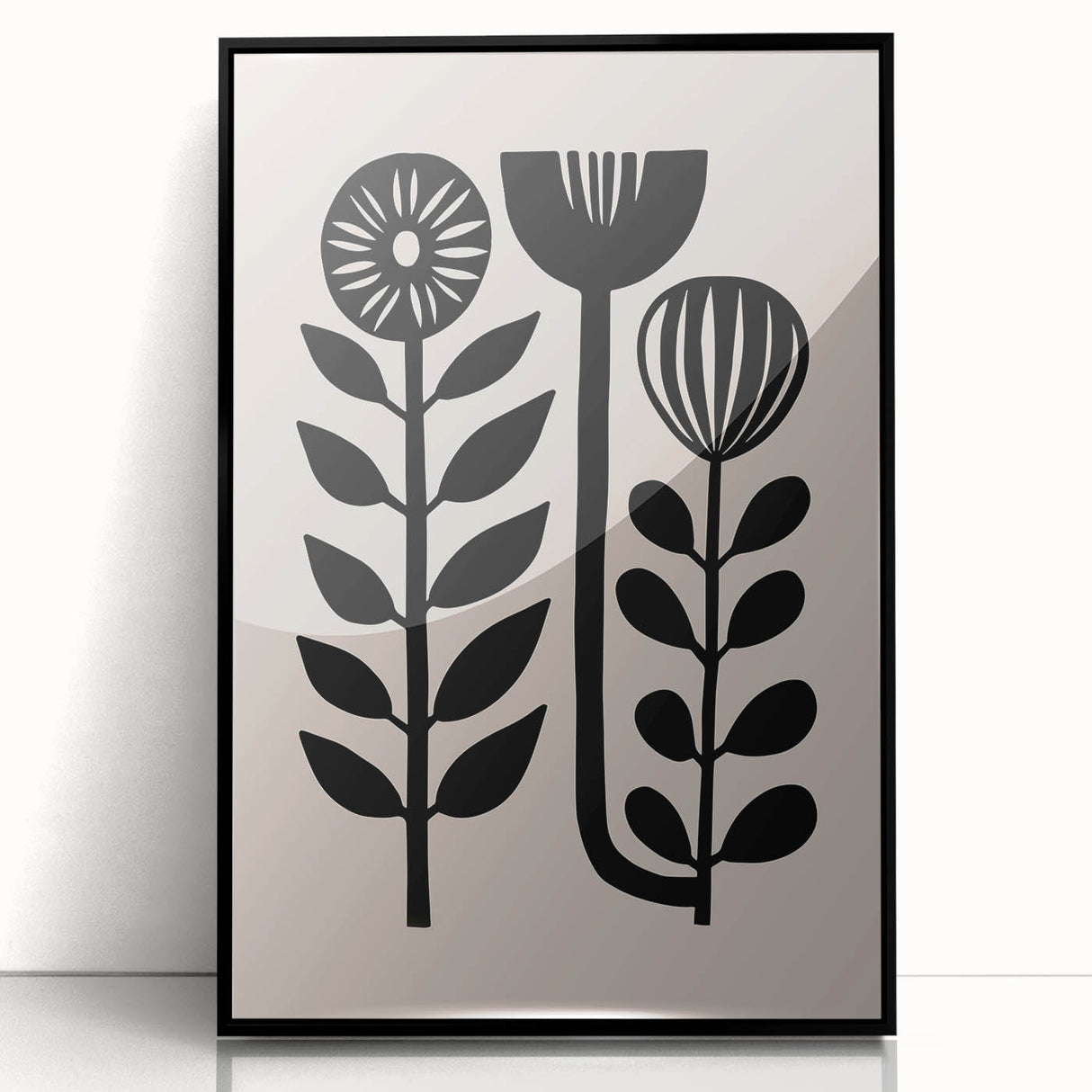 Scandinavian Wall Decor | Minimalist Black and Beige Floral Art | Hygge