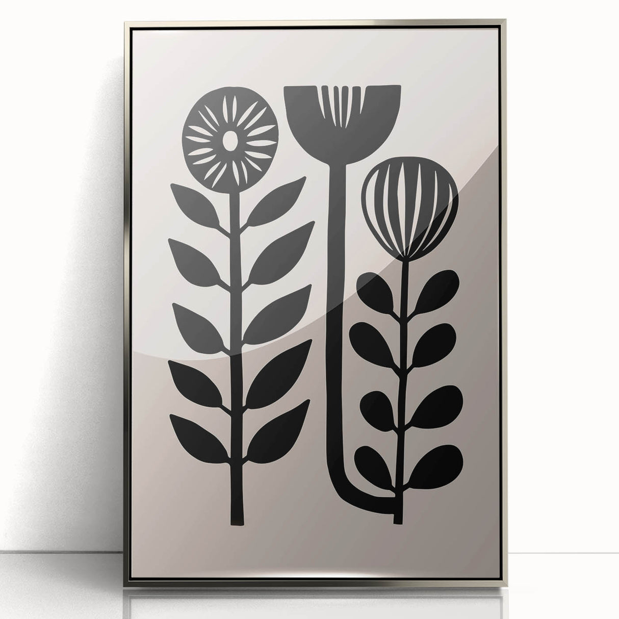 Scandinavian Wall Decor | Minimalist Black and Beige Floral Art | Hygge