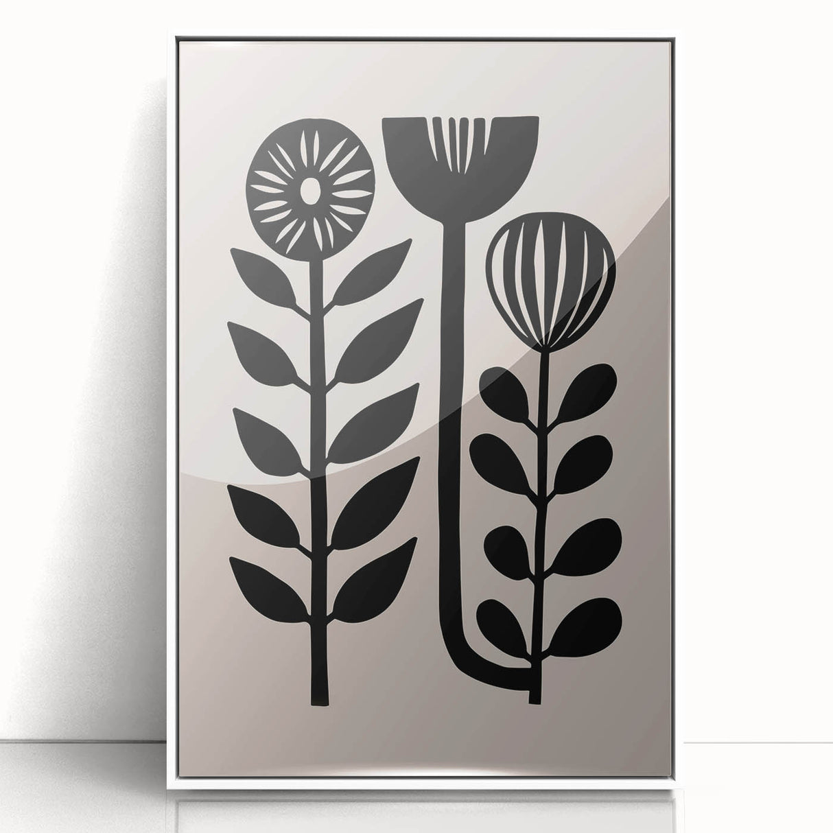 Scandinavian Wall Decor | Minimalist Black and Beige Floral Art | Hygge