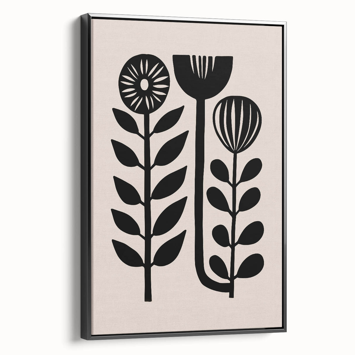 Scandinavian Wall Decor | Minimalist Black and Beige Floral Art | Hygge