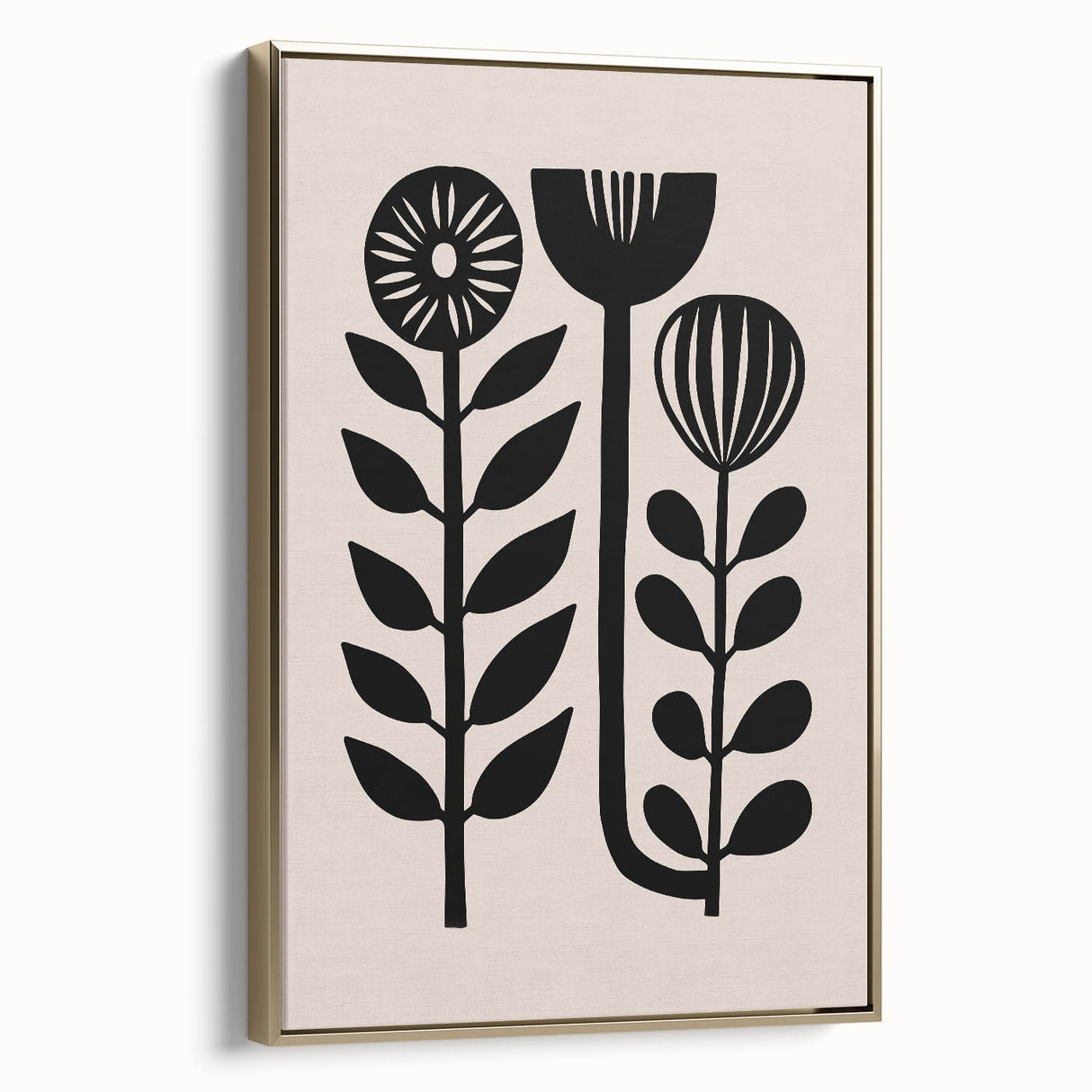 Scandinavian Wall Decor | Minimalist Black and Beige Floral Art | Hygge
