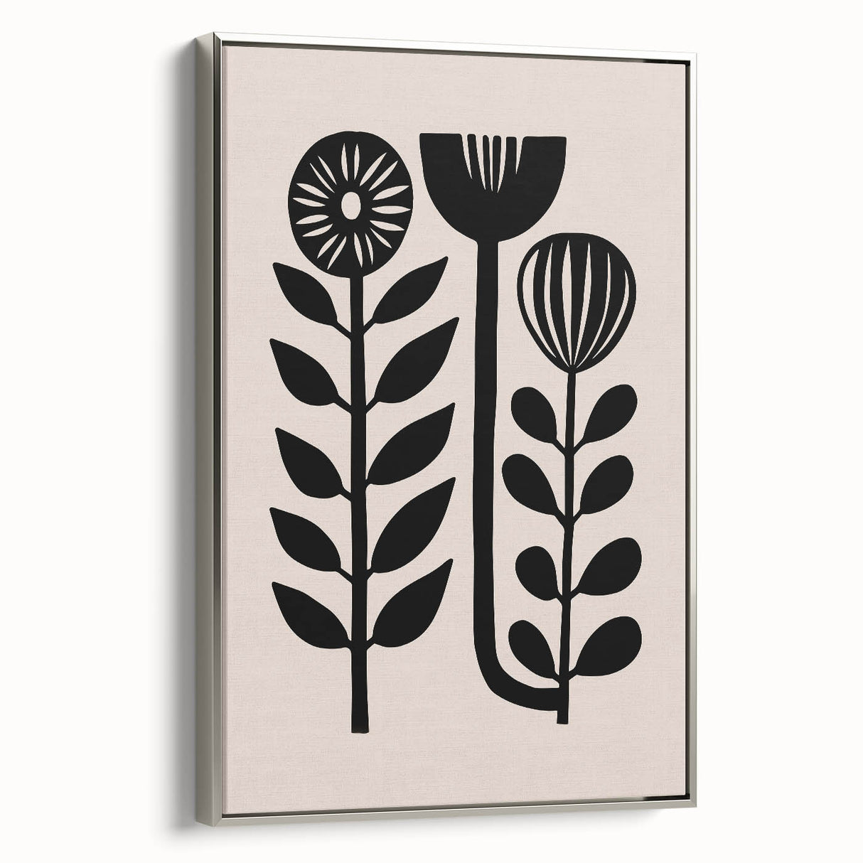 Scandinavian Wall Decor | Minimalist Black and Beige Floral Art | Hygge