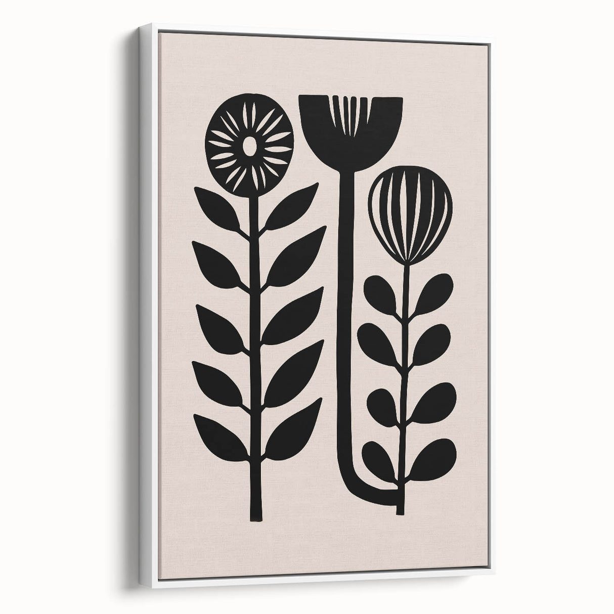 Scandinavian Wall Decor | Minimalist Black and Beige Floral Art | Hygge