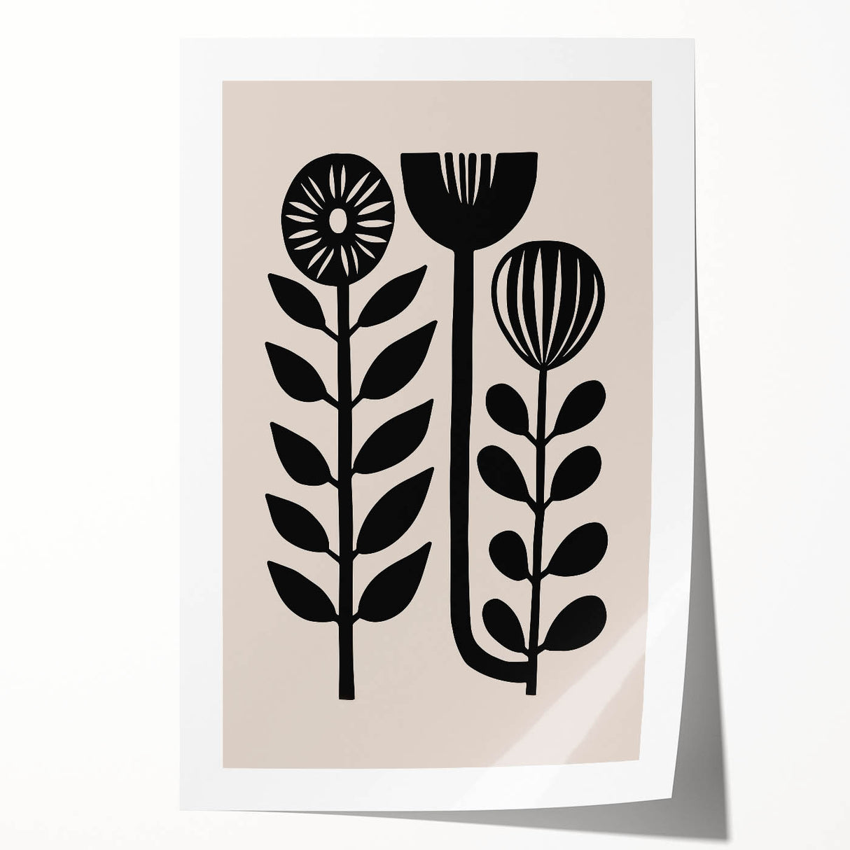 Scandinavian Wall Decor | Minimalist Black and Beige Floral Art | Hygge