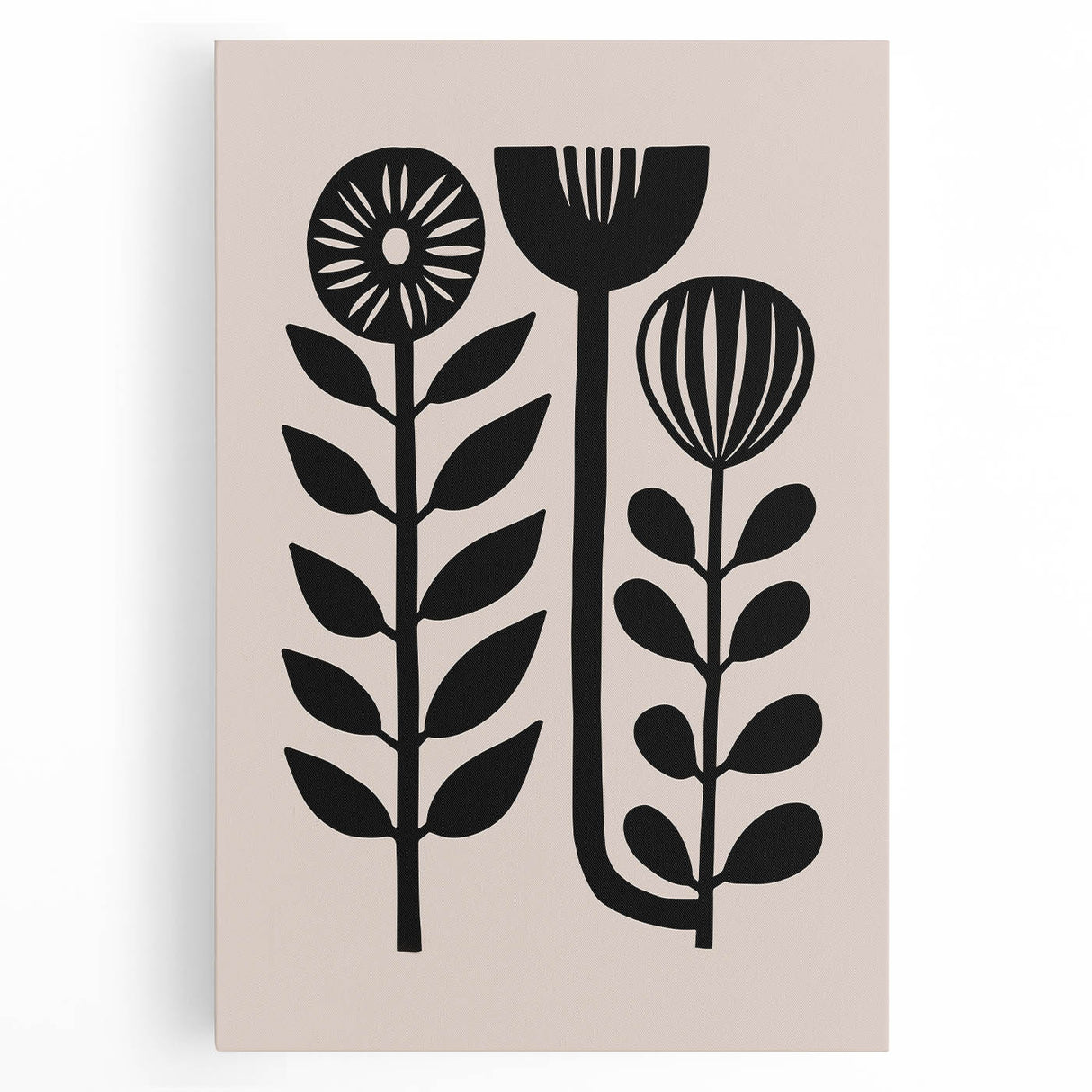 Scandinavian Wall Decor | Minimalist Black and Beige Floral Art | Hygge