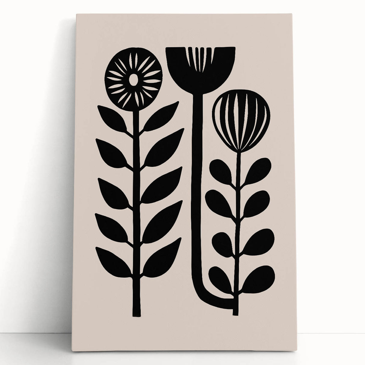 Scandinavian Wall Decor | Minimalist Black and Beige Floral Art | Hygge