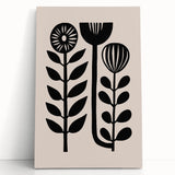 Scandinavian Wall Decor | Minimalist Black and Beige Floral Art | Hygge