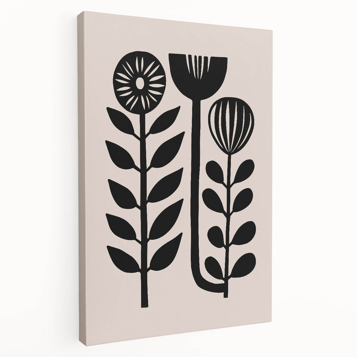 Scandinavian Wall Decor | Minimalist Black and Beige Floral Art | Hygge