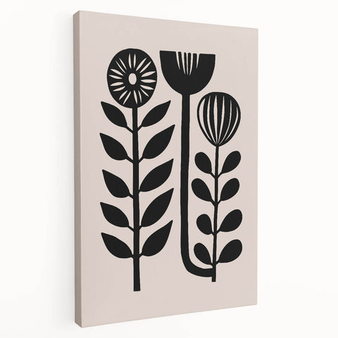 Scandinavian Wall Decor | Minimalist Black and Beige Floral Art | Hygge