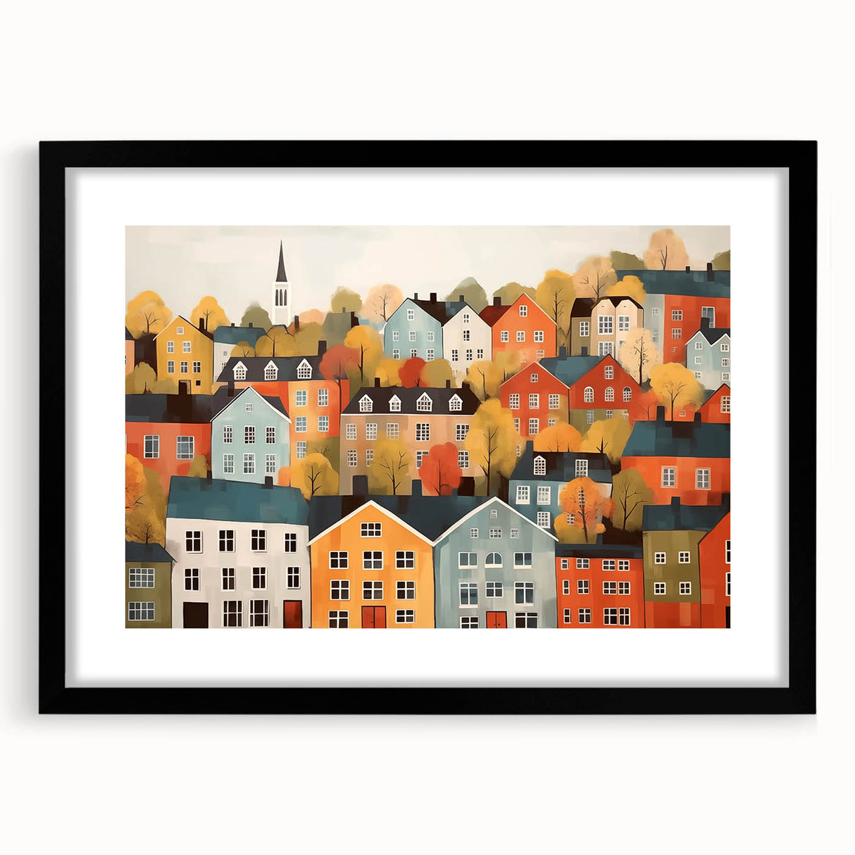 Scandinavian Wall Art | Colorful Nordic Village Print | Hygge Style