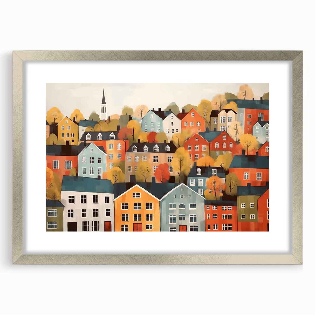 Scandinavian Wall Art | Colorful Nordic Village Print | Hygge Style