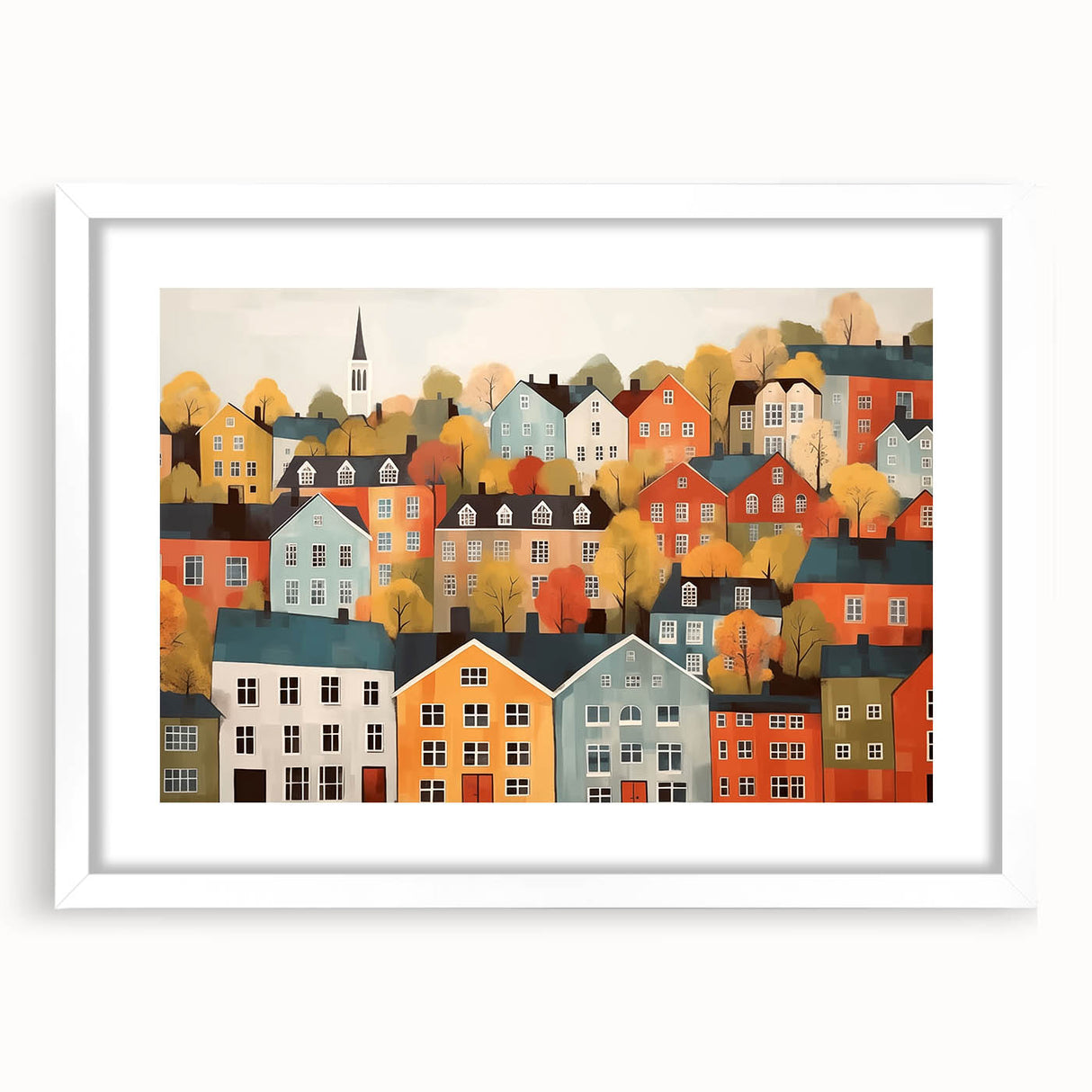 Scandinavian Wall Art | Colorful Nordic Village Print | Hygge Style