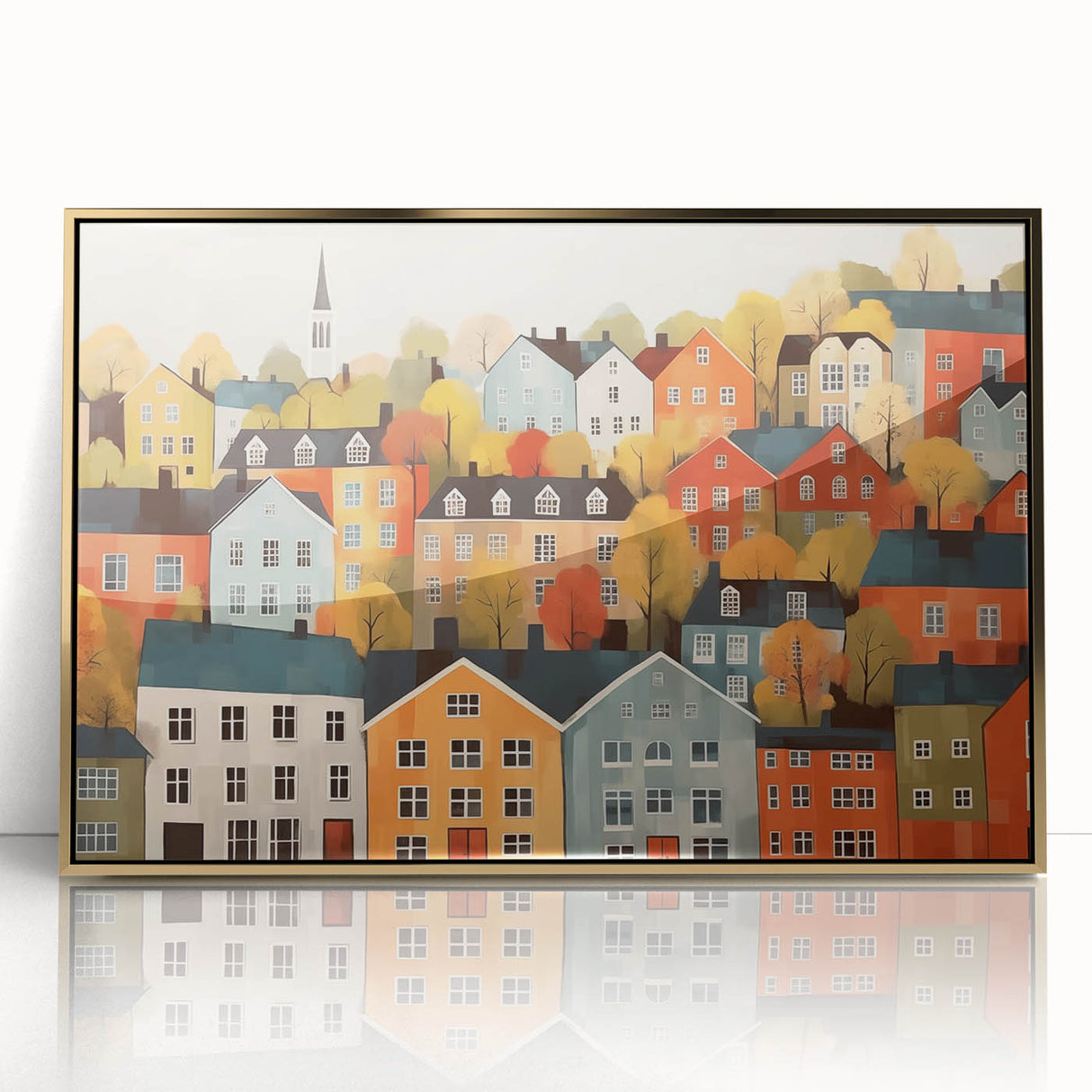 Scandinavian Wall Art | Colorful Nordic Village Print | Hygge Style