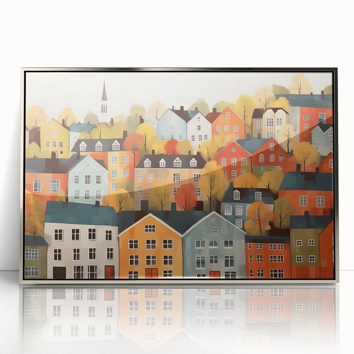 Scandinavian Wall Art | Colorful Nordic Village Print | Hygge Style